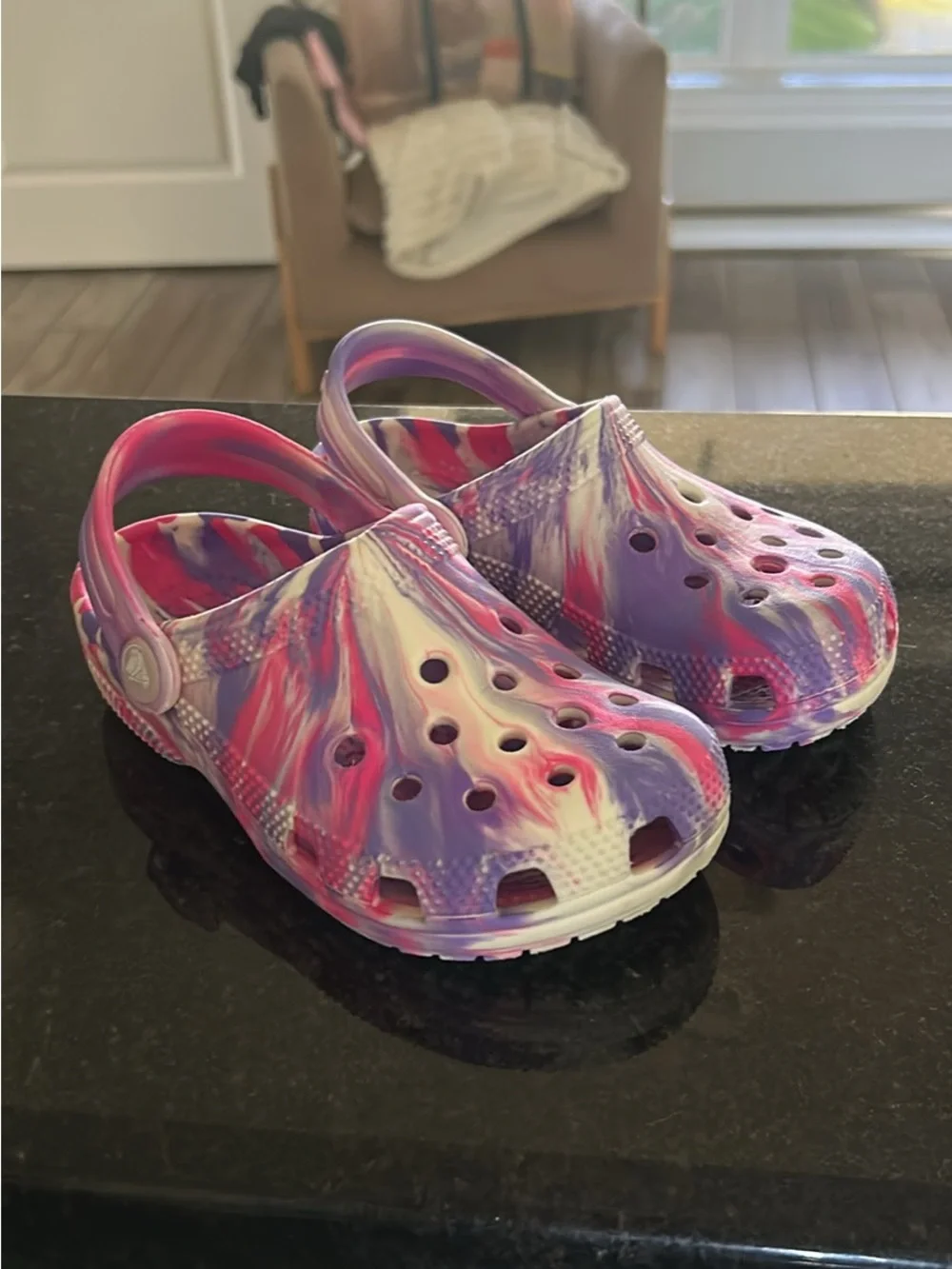 CROCS Kids Tie-Dye Clogs in Pink, Purple & White